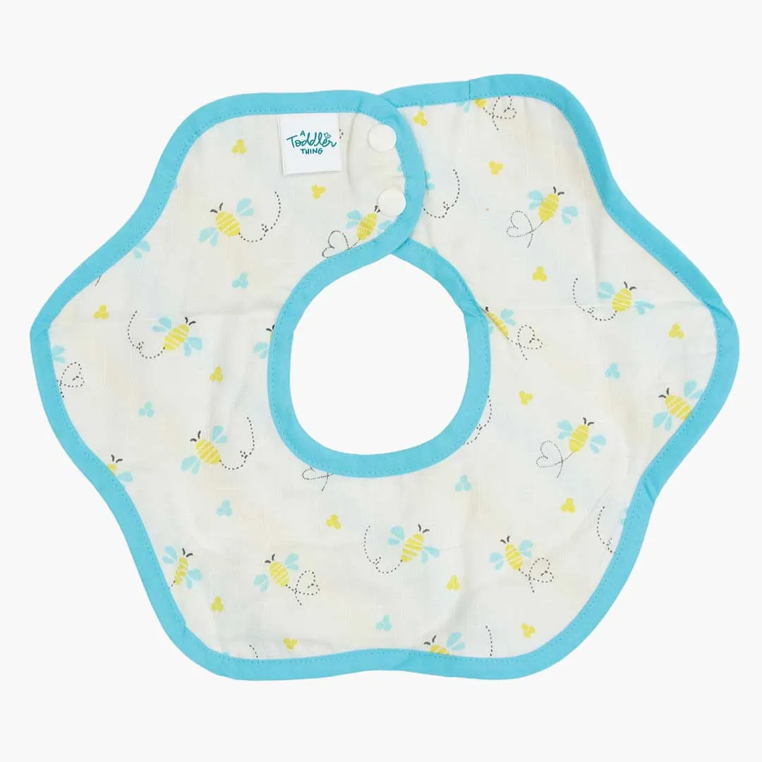 Buzzing bees  - Reversible Bib 0 To 12 Months (Organic Muslin Cotton)