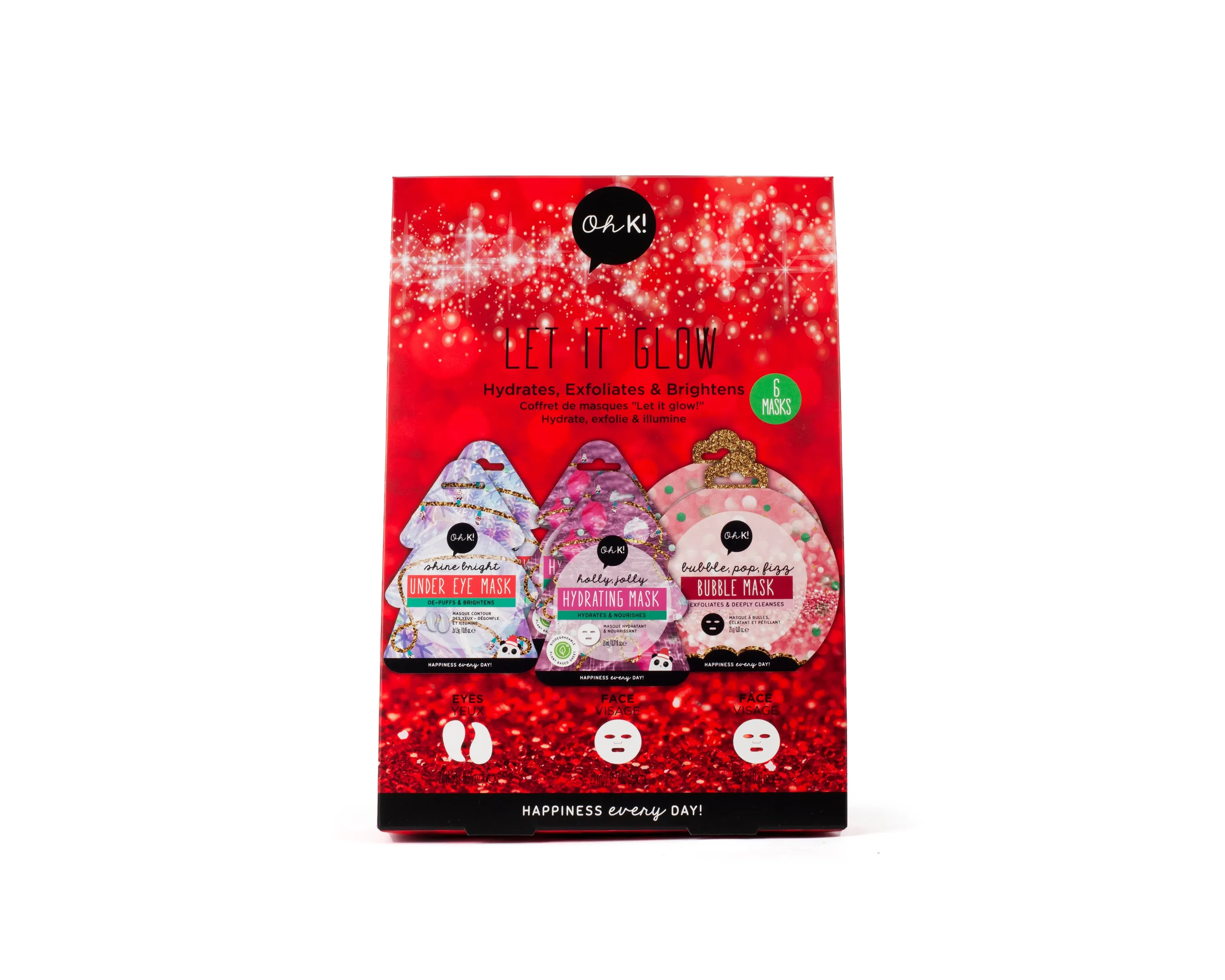 Oh K! Let It Glow Holiday Christmas Pack of 6 Masks